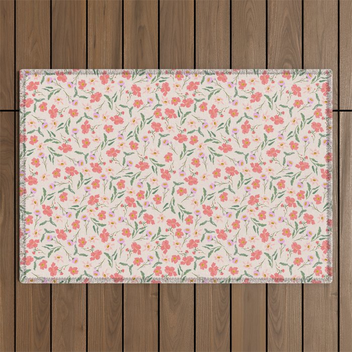 A breath of fresh air - A seamless floral pattern in pinks and reds Outdoor Rug