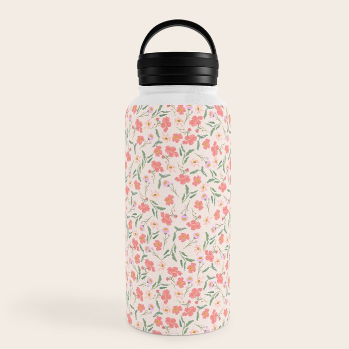 A breath of fresh air - A seamless floral pattern in pinks and reds Water Bottle