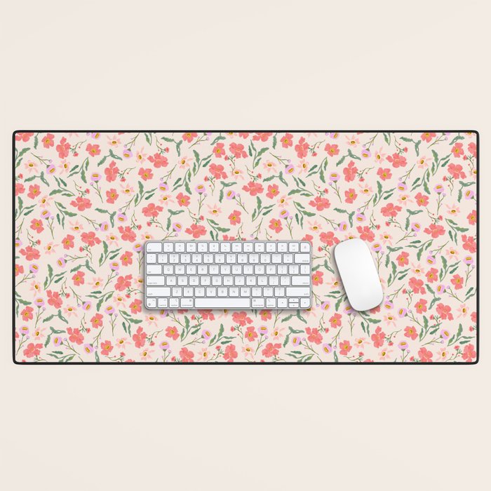 A breath of fresh air - A seamless floral pattern in pinks and reds Desk Mat