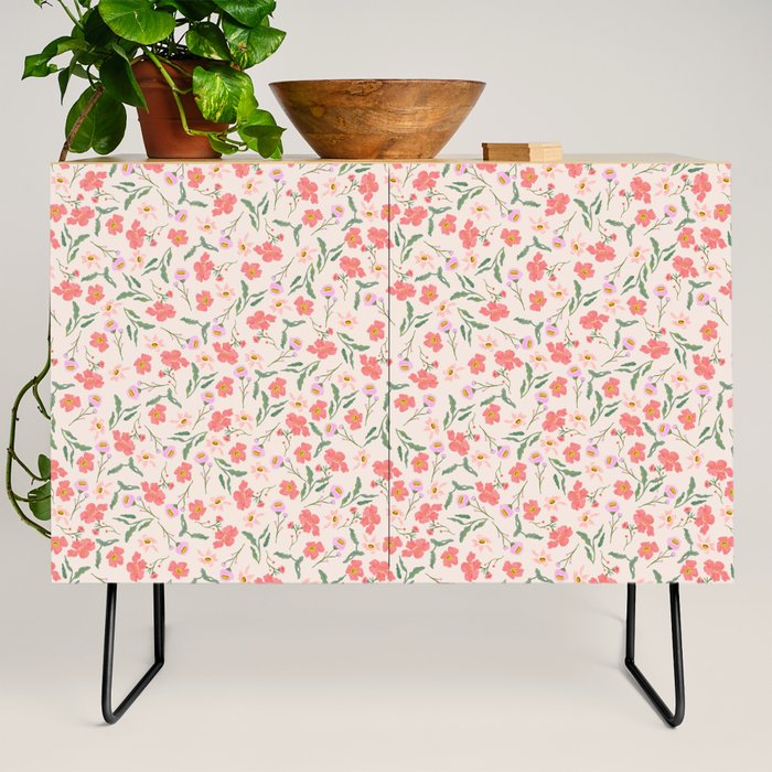 A breath of fresh air - A seamless floral pattern in pinks and reds Credenza
