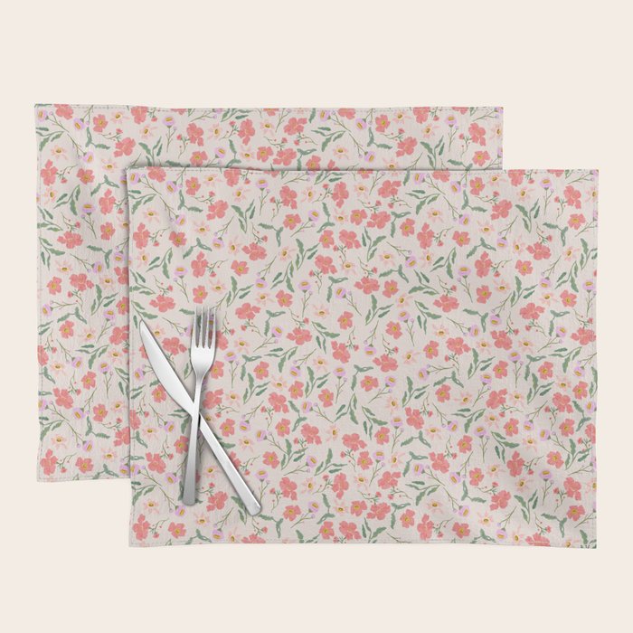 A breath of fresh air - A seamless floral pattern in pinks and reds Placemat