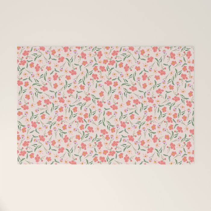 A breath of fresh air - A seamless floral pattern in pinks and reds Welcome Mat