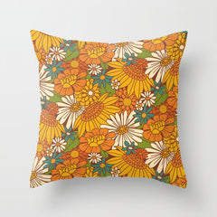 70s Retro Floral Throw Pillow