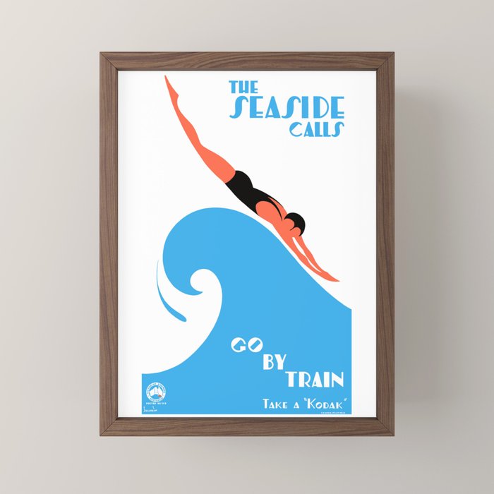 1938 AUSTRALIA The Seaside Calls Train Travel Poster Mini Art Print