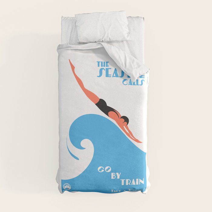 1938 AUSTRALIA The Seaside Calls Train Travel Poster Duvet Cover