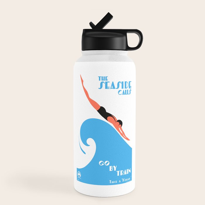 1938 AUSTRALIA The Seaside Calls Train Travel Poster Water Bottle