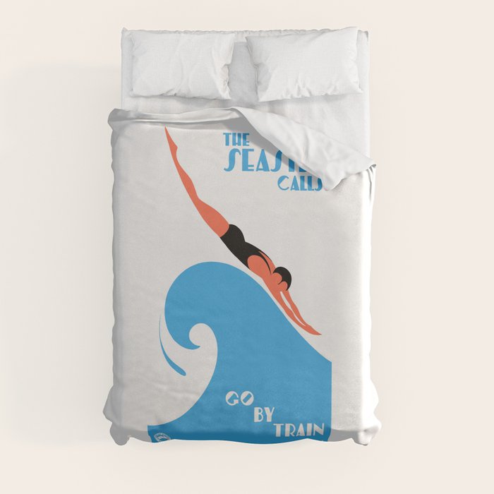 1938 AUSTRALIA The Seaside Calls Train Travel Poster Duvet Cover
