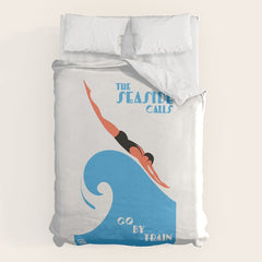 1938 AUSTRALIA The Seaside Calls Train Travel Poster Duvet Cover