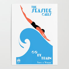1938 AUSTRALIA The Seaside Calls Train Travel Poster Poster