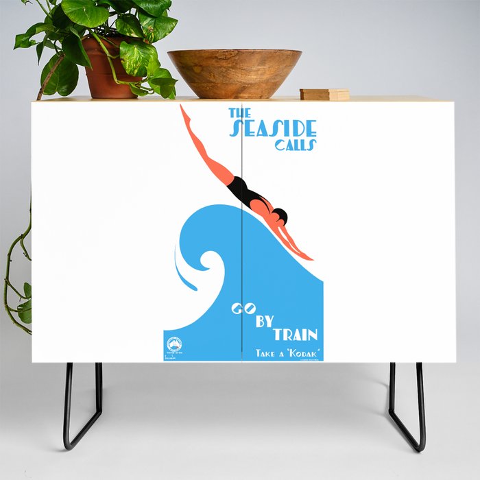 1938 AUSTRALIA The Seaside Calls Train Travel Poster Credenza