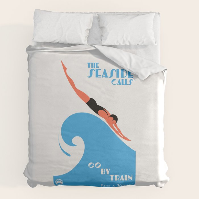 1938 AUSTRALIA The Seaside Calls Train Travel Poster Duvet Cover