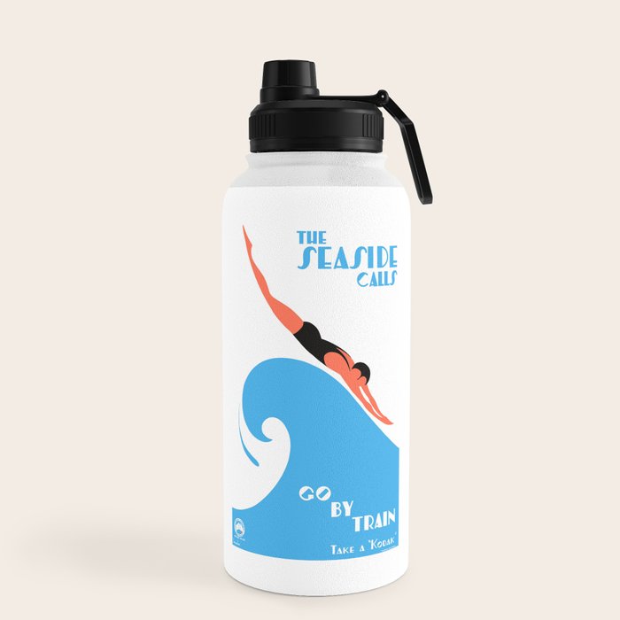 1938 AUSTRALIA The Seaside Calls Train Travel Poster Water Bottle