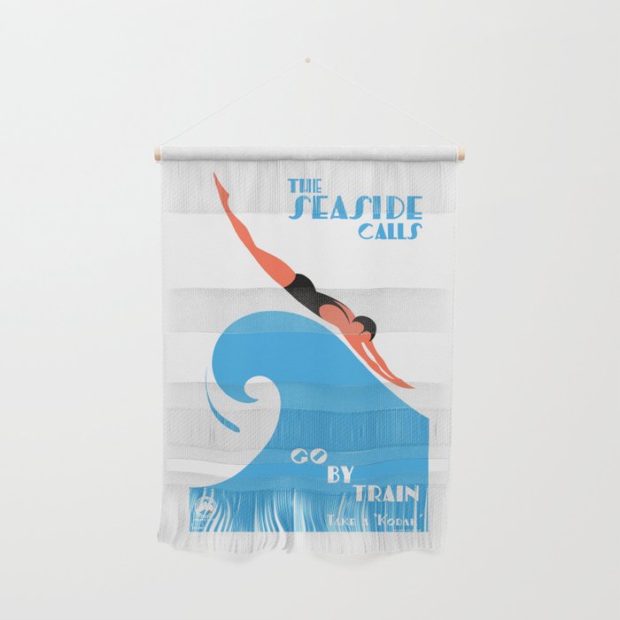 1938 AUSTRALIA The Seaside Calls Train Travel Poster Wall Hanging