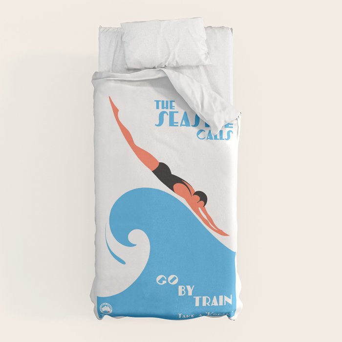 1938 AUSTRALIA The Seaside Calls Train Travel Poster Duvet Cover