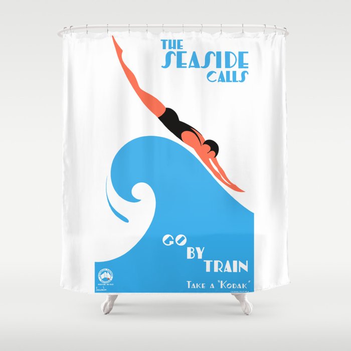 1938 AUSTRALIA The Seaside Calls Train Travel Poster Shower Curtain