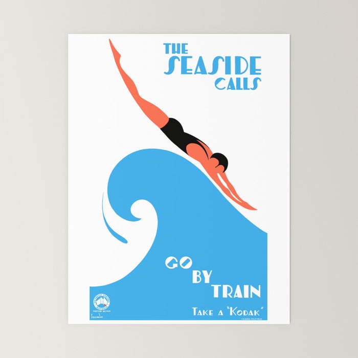 1938 AUSTRALIA The Seaside Calls Train Travel Poster Mini Art Print