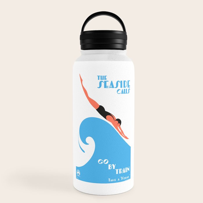 1938 AUSTRALIA The Seaside Calls Train Travel Poster Water Bottle