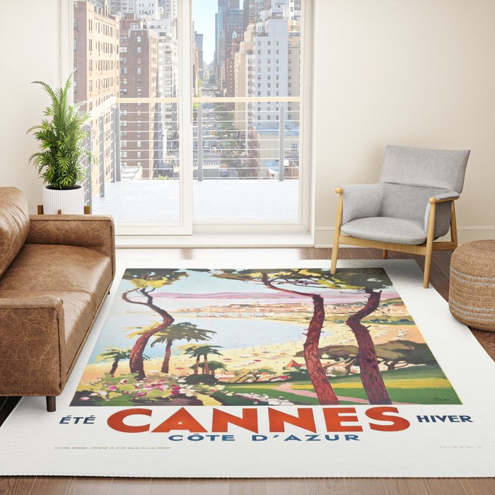 1938 France Cannes Cote D'Azur Travel Poster Rug
