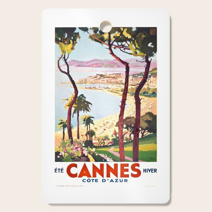 1938 France Cannes Cote D'Azur Travel Poster Cutting Board