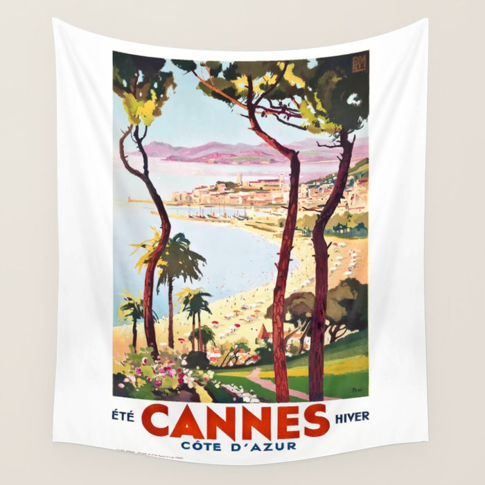 1938 France Cannes Cote D'Azur Travel Poster Wall Tapestry