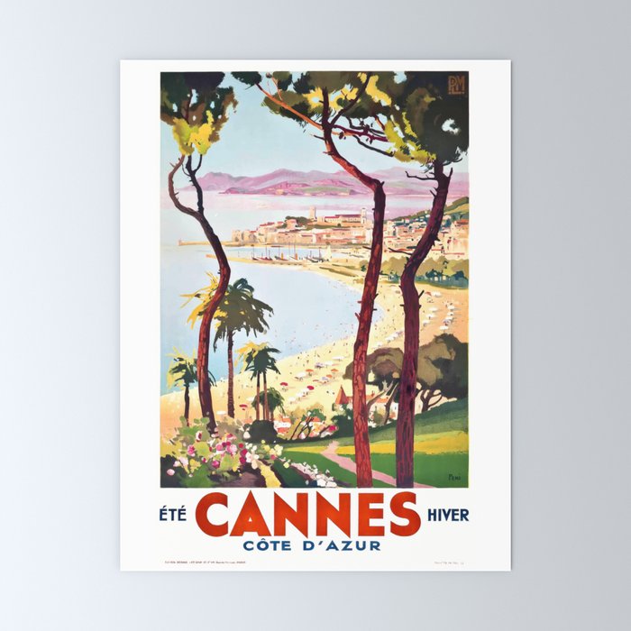 1938 France Cannes Cote D'Azur Travel Poster Mini Art Print
