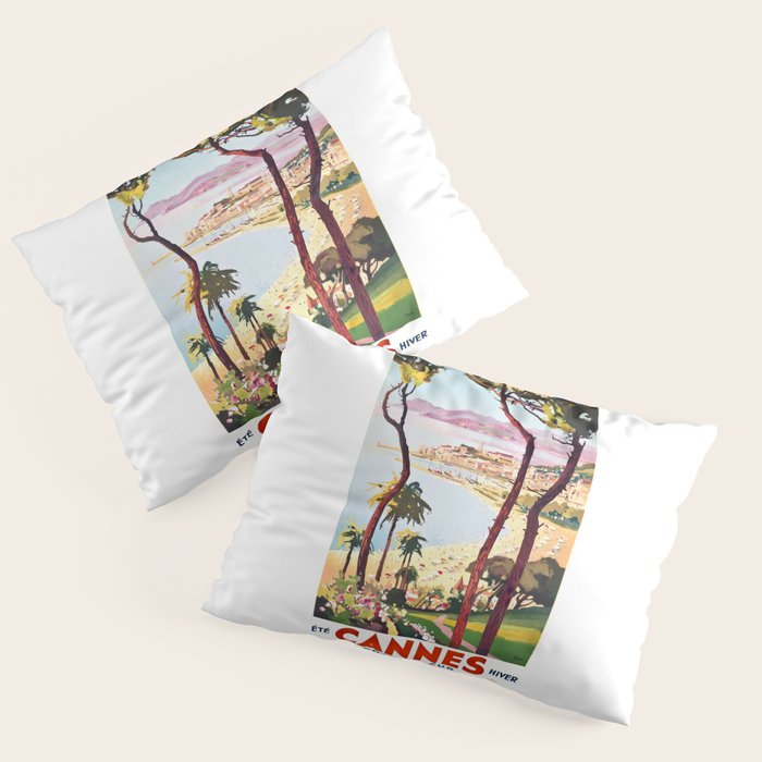 1938 France Cannes Cote D'Azur Travel Poster Pillow Sham