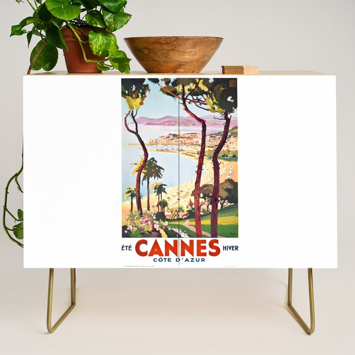 1938 France Cannes Cote D'Azur Travel Poster Credenza