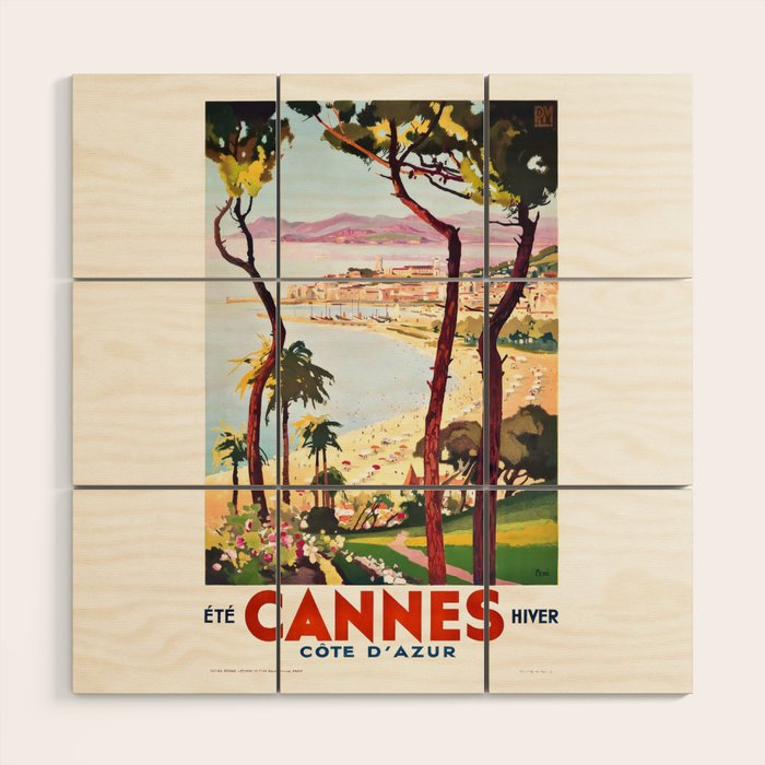 1938 France Cannes Cote D'Azur Travel Poster Wood Wall Art