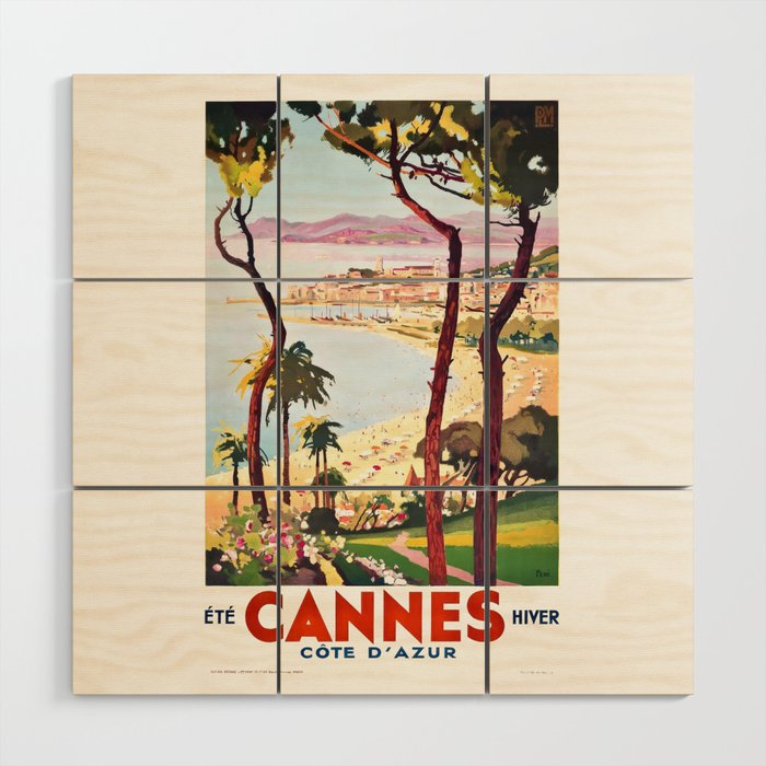 1938 France Cannes Cote D'Azur Travel Poster Wood Wall Art