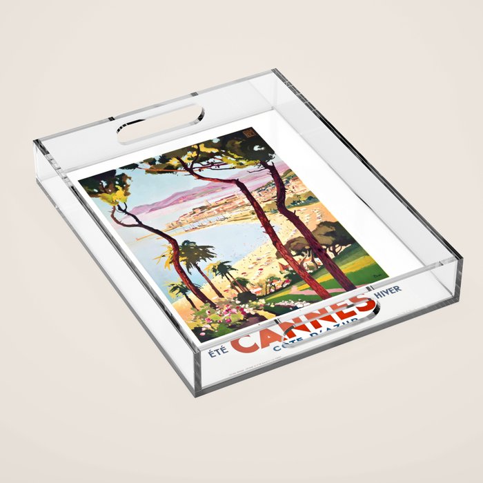 1938 France Cannes Cote D'Azur Travel Poster Acrylic Tray