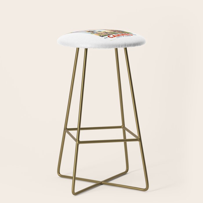 1938 France Cannes Cote D'Azur Travel Poster Stool