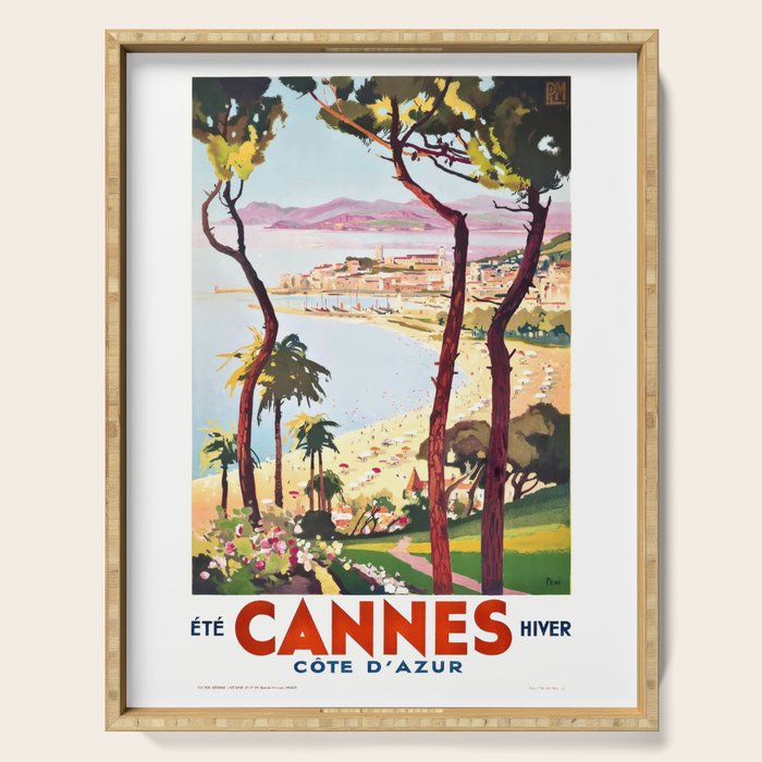 1938 France Cannes Cote D'Azur Travel Poster Serving Tray