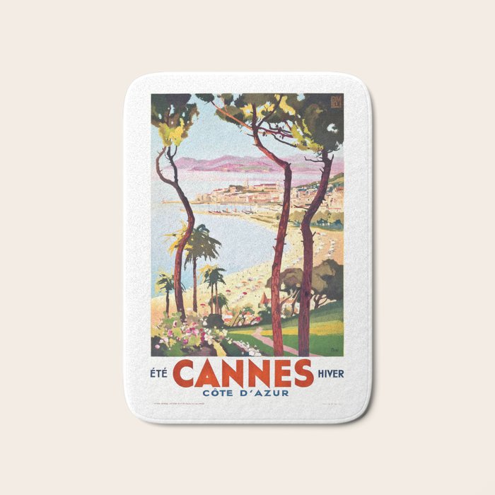 1938 France Cannes Cote D'Azur Travel Poster Bath Mat