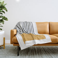 (White Background) Mid Century Modern Minimalist Rothko Inspired Color Field With Lines Geometric Style  Throw Blanket
