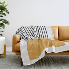(White Background) Mid Century Modern Minimalist Rothko Inspired Color Field With Lines Geometric Style  Throw Blanket