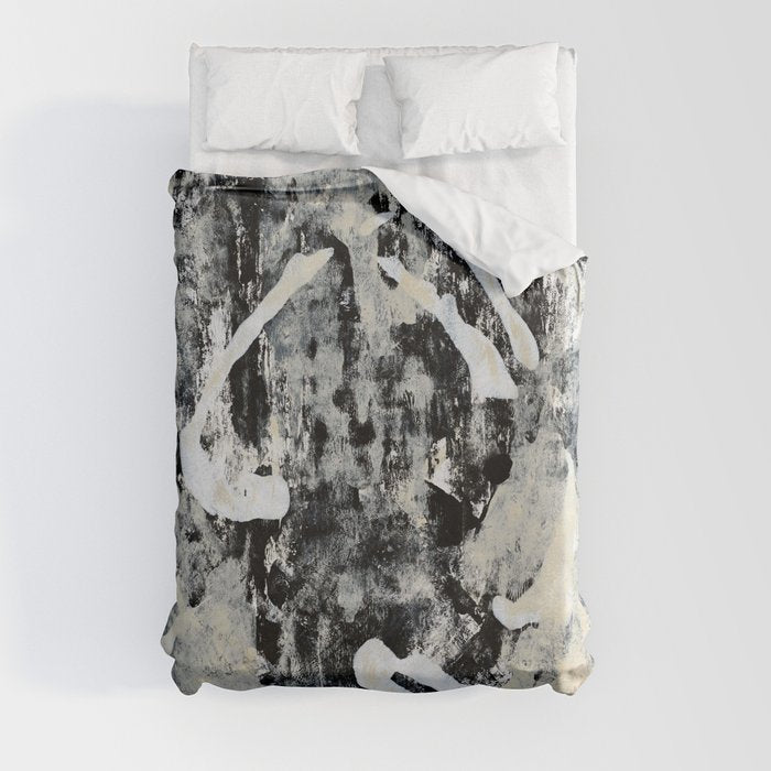 003: a vibrant abstract design in black and white by Alyssa Hamilton Art  Duvet Cover