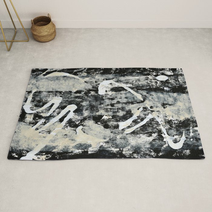 003: a vibrant abstract design in black and white by Alyssa Hamilton Art  Rug