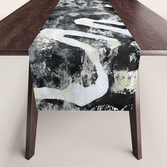 003: a vibrant abstract design in black and white by Alyssa Hamilton Art  Table Runner