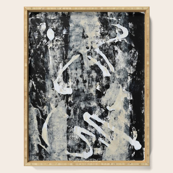 003: a vibrant abstract design in black and white by Alyssa Hamilton Art  Serving Tray