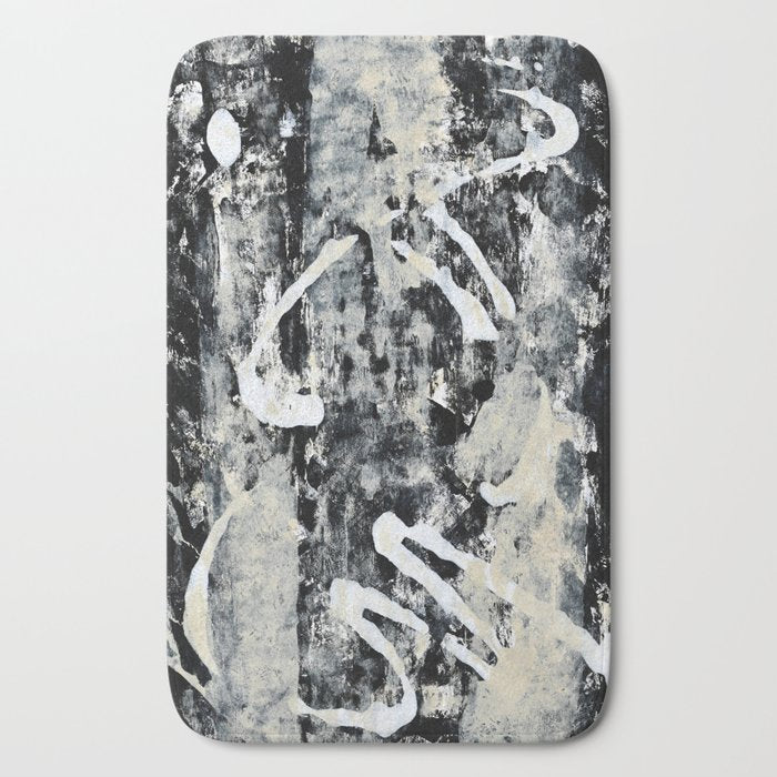 003: a vibrant abstract design in black and white by Alyssa Hamilton Art  Bath Mat