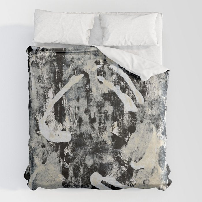 003: a vibrant abstract design in black and white by Alyssa Hamilton Art  Duvet Cover