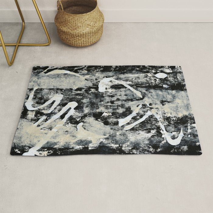 003: a vibrant abstract design in black and white by Alyssa Hamilton Art  Rug
