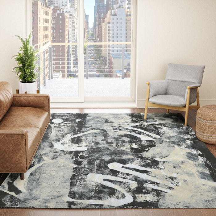 003: a vibrant abstract design in black and white by Alyssa Hamilton Art  Rug