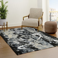 003: a vibrant abstract design in black and white by Alyssa Hamilton Art  Rug