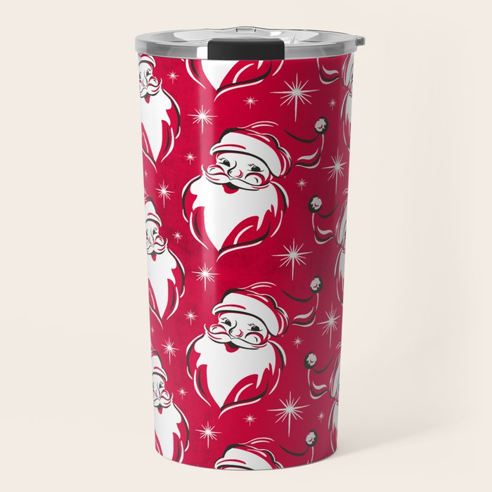 Tis The Season Retro Santa Red White Pattern Travel Mug
