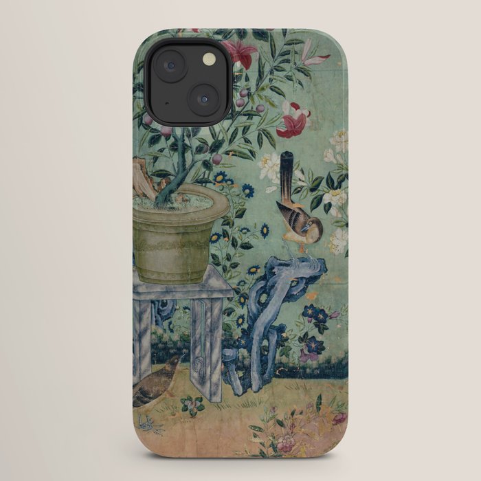 18th Century Antique Mint Chinoiserie Bird Garden Fresco 1740 iPhone Case