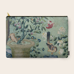 18th Century Antique Mint Chinoiserie Bird Garden Fresco 1740 Carry All Pouch