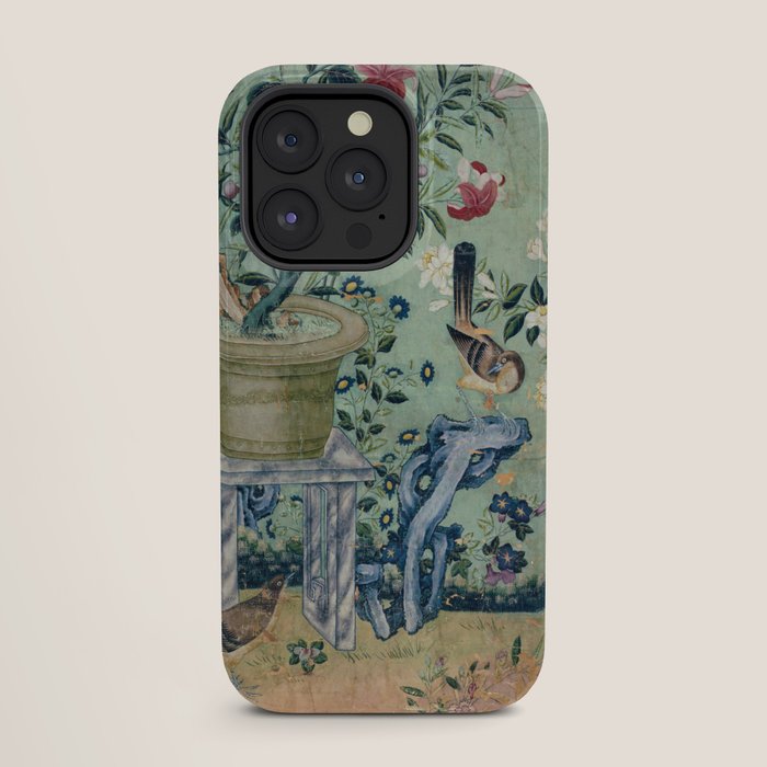 18th Century Antique Mint Chinoiserie Bird Garden Fresco 1740 iPhone Case