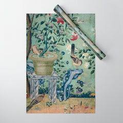 18th Century Antique Mint Chinoiserie Bird Garden Fresco 1740 Wrapping Paper
