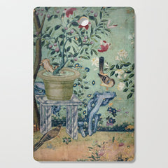 18th Century Antique Mint Chinoiserie Bird Garden Fresco 1740 Cutting Board
